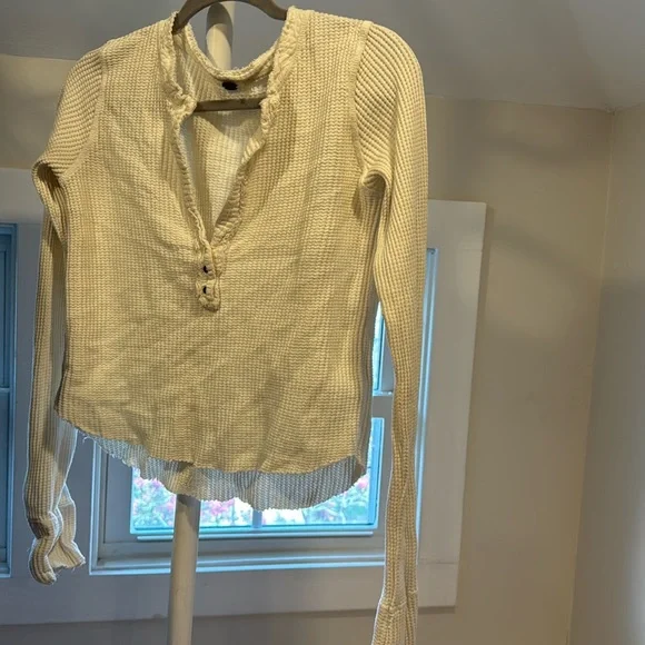 Free People Colt Long-Sleeve Waffle Knit Henley in Ecru, Size Small - Picture 3 of 6